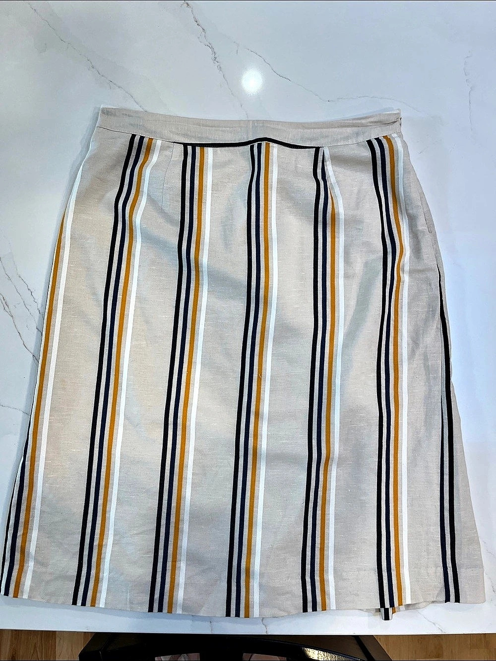 Who What Wear Striped A-Line Skirt in White, Mustard & Blue Size 10